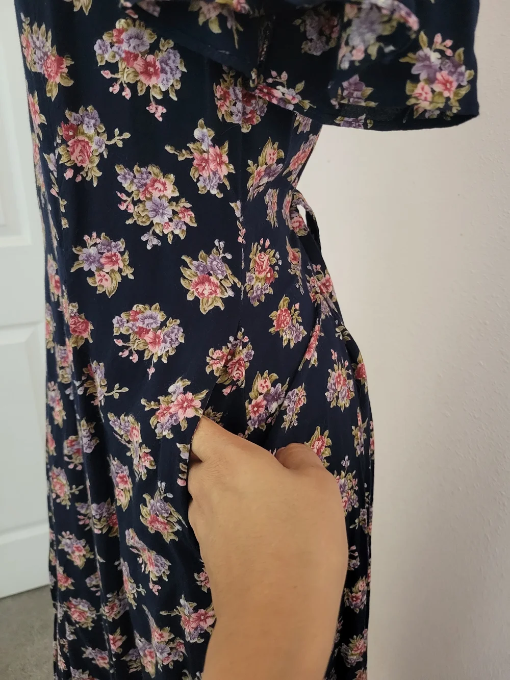 Vintage Infatuation Floral Cottagecore Maxi Dress Navy Blue - Picture 3 of 9